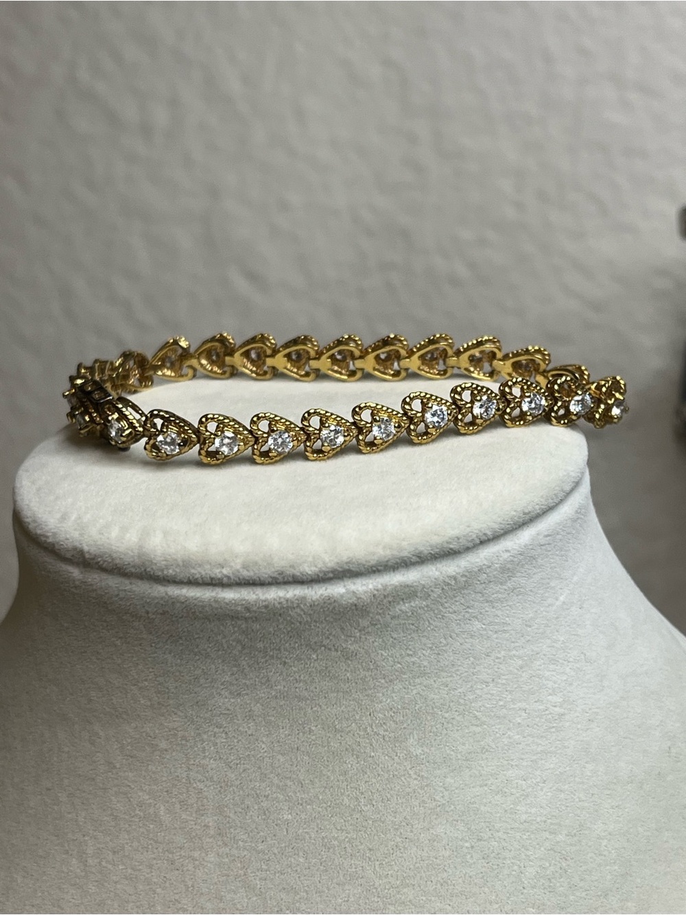 Gold Heart Tennis Bracelet with Clear Crystals - Women
